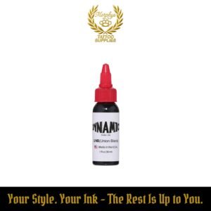 30ml bottle of Dynamic Union Black tattoo ink – premium deep black pigment for professional tattooing, available at Morphys Tattoo Supplies