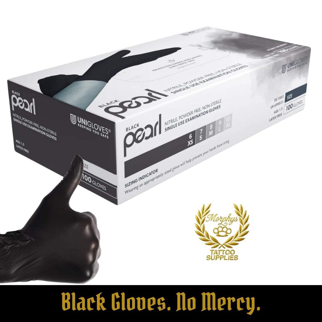 Unigloves Black Pearl Nitrile Gloves, Powder-Free, Black – 100pcs